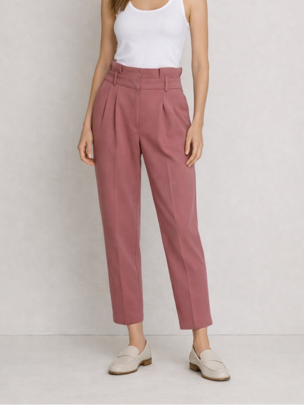 Topshop Paperbag Waist Pleated Pants Dusty Rose Pink High Rise workwear